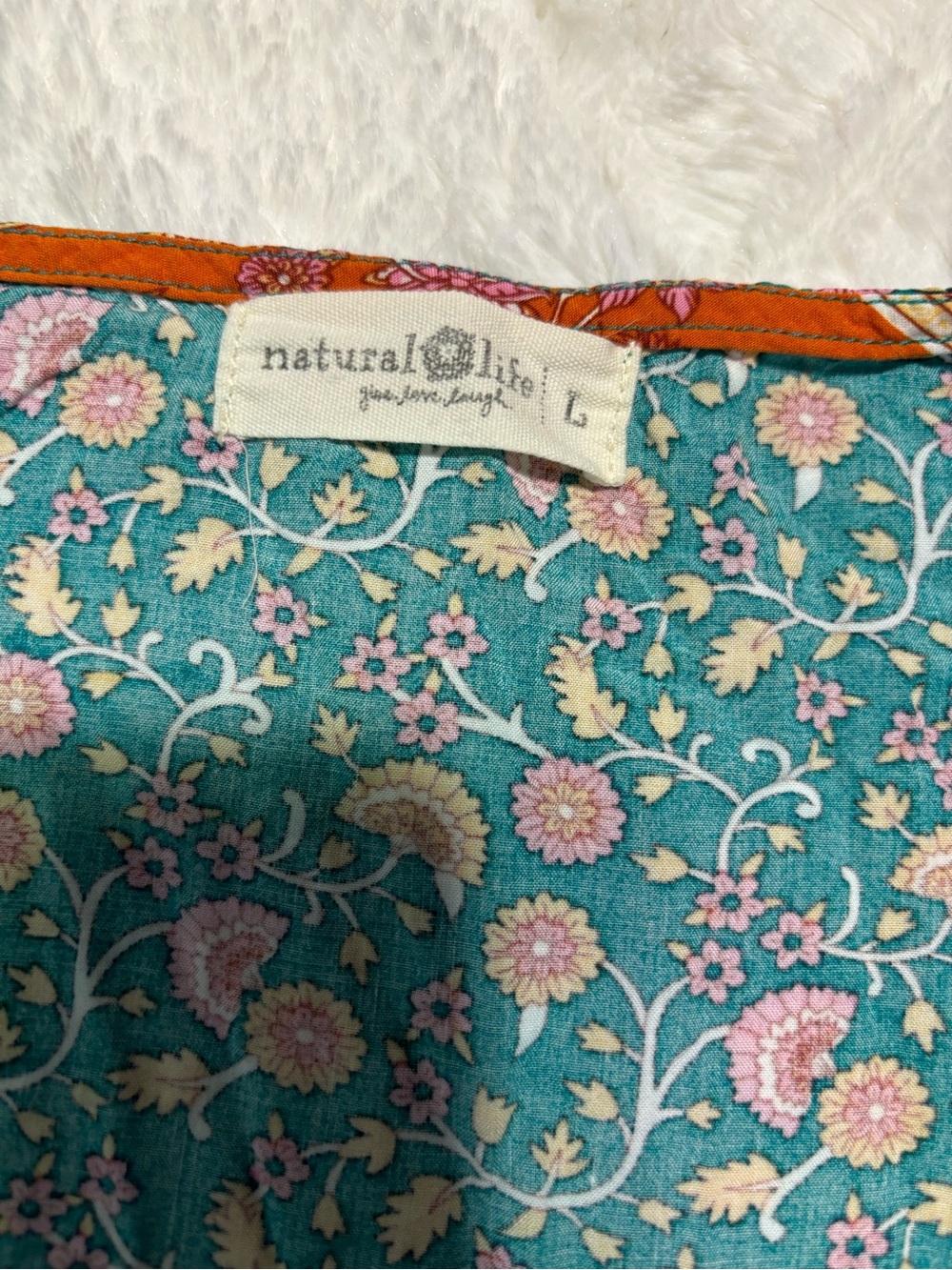 Natural Life Floral Maxi Dress Size Large Teal/Orange Hippie Groovy with Pockets - Picture 3 of 14